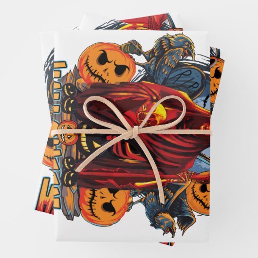 Feuille De Papier Cadeau Halloween Evil skeleton (En situation)