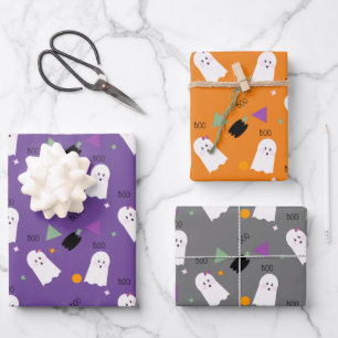 Feuille De Papier Cadeau Halloween Fantôme violet orange noir Confetti