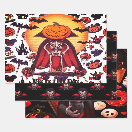Feuille De Papier Cadeau Halloween gothique Dracula (Lot)