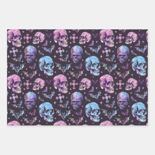 Feuille De Papier Cadeau Halloween gothique violet merveilleux (Devant 3)