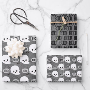 Feuille De Papier Cadeau Halloween Kawaii Ghost
