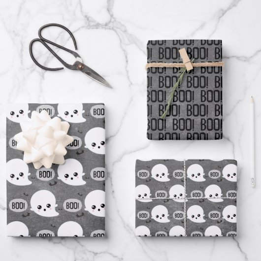 Feuille De Papier Cadeau Halloween Kawaii Ghost (Recto)