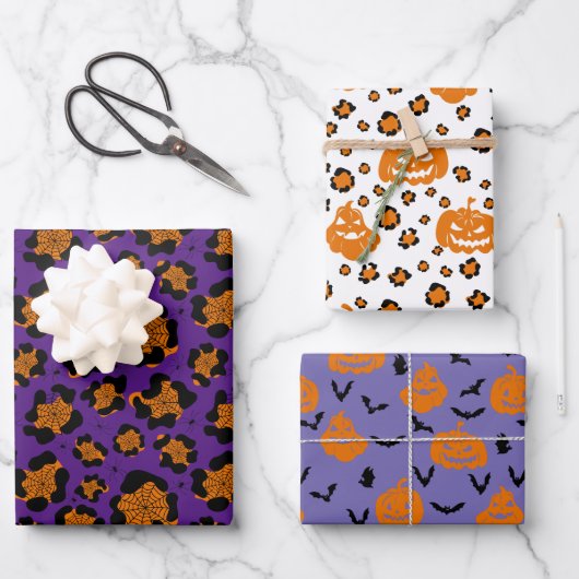 Feuille De Papier Cadeau Halloween Motif Citrouille Spider Web (Recto)