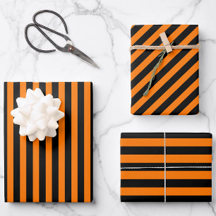Feuille De Papier Cadeau Halloween Orange Black Stripes Motif texte personn