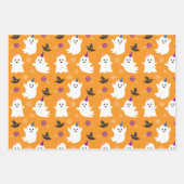 Feuille De Papier Cadeau Halloween Orange Ghost mignonettes Points Enfants (Devant)