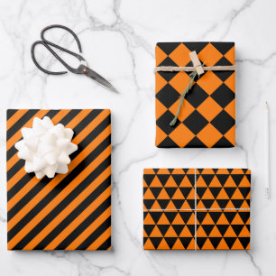 Feuille De Papier Cadeau Halloween Orange Noir Moderne Motif Texte personna