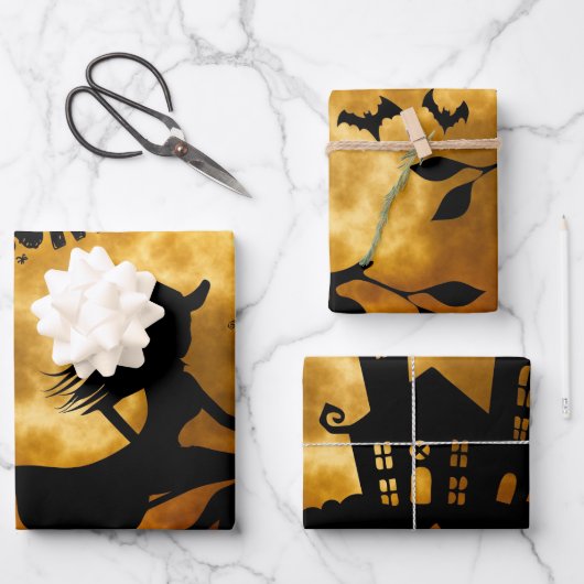 Feuille De Papier Cadeau Halloween Pleine lune Witch Maison Éffrayante (Recto)
