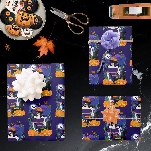 Feuille De Papier Cadeau Halloween Witch Sugar Skull