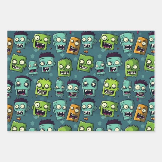Feuille De Papier Cadeau Halloween zombie design with green background (Devant 2)