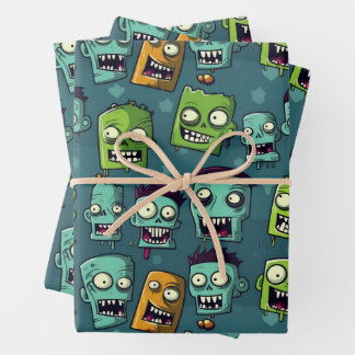 Feuille De Papier Cadeau Halloween zombie design with green background