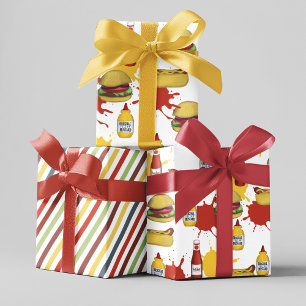 Feuille De Papier Cadeau Hamburger et Hotdogs Motifs