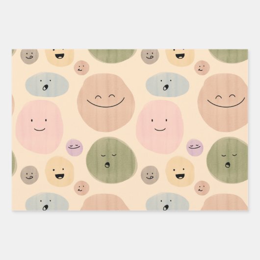Feuille De Papier Cadeau Hand-drawn Facial Expressions Seamless Pattern (Devant)