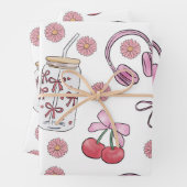 Feuille De Papier Cadeau Hand-drawn Pink Girly Elements Seamless Pattern (En situation)