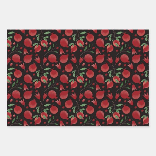 Feuille De Papier Cadeau Hand-drawn Pomegranate Fruits Seamless Pattern (Devant 2)