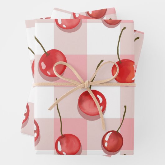 Feuille De Papier Cadeau Hand-Painted Red Cherries Seamless Pattern (En situation)