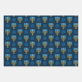 Feuille De Papier Cadeau Hanoukka Blue Star de David Menorah Dove Chevron (Devant)