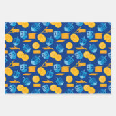 Feuille De Papier Cadeau Hanoukka Dreidel Game Gelt Bleu foncé (Devant 2)