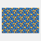 Feuille De Papier Cadeau Hanoukka Dreidel Game Gelt Bleu foncé (Devant 3)