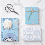 Feuille De Papier Cadeau Hanoukka Menorah Blue Oy To The World Holiday Pack<br><div class="desc">trio de trois motifs hanoukka différents</div>