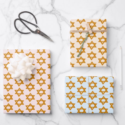 Feuille De Papier Cadeau HANOUKKA STAR OF DAVID Jewish Holiday Set de (Recto)