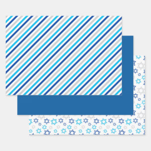 Feuille De Papier Cadeau Hanukkah bleu argent