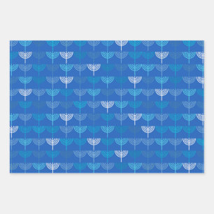 Feuille De Papier Cadeau Hanukkah Chanukah Chanukkiah Menorah Motif Bleu