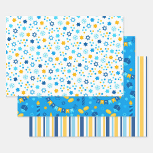 Feuille De Papier Cadeau Hanukkah Coloré Moderne