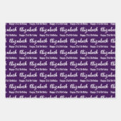 Feuille De Papier Cadeau Happy 21st Birthday Script Name Dark Purple White (Devant 2)