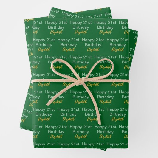 Feuille De Papier Cadeau Happy 21st Birthday Script Name Green White Gold (En situation)