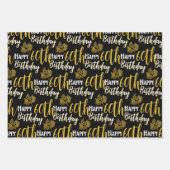 Feuille De Papier Cadeau Happy 60th Birthday Black Gold Foliage Photo (Devant 3)