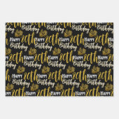 Feuille De Papier Cadeau Happy 80th Birthday Black Gold Foliage Photo (Devant 3)