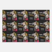 Feuille De Papier Cadeau Happy 80th Birthday Black Gold Foliage Photo (Devant 2)