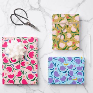 Feuille De Papier Cadeau Happy Blooms and Slugs - Wrapping Paper Trio
