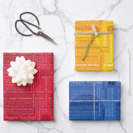 Feuille De Papier Cadeau Happy Days Wrap : rouge, jaune, bleu (Recto)
