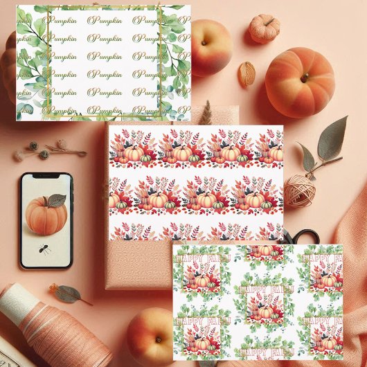 Feuille De Papier Cadeau Happy Fall Little Pumpkin Greenery Wreath Party