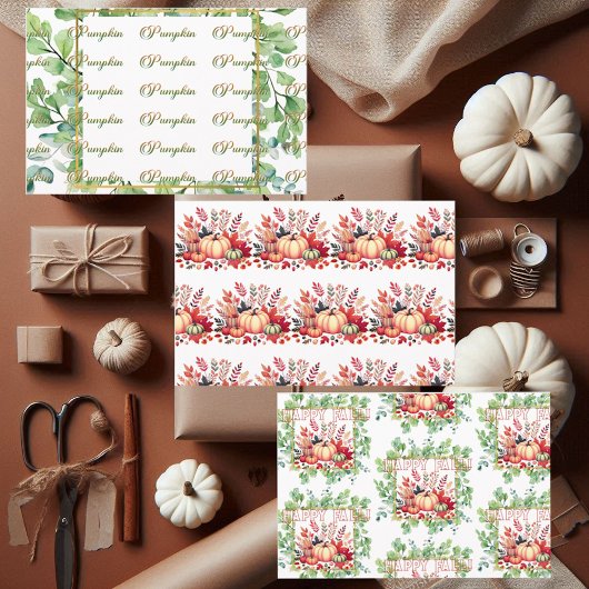 Feuille De Papier Cadeau Happy Fall Little Pumpkin Greenery Wreath Party