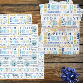 Feuille De Papier Cadeau Happy Hanoukka Blue White Childs Nom Typographie