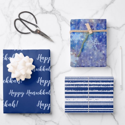 Feuille De Papier Cadeau Happy Hanoukka Blue Winter (Recto)