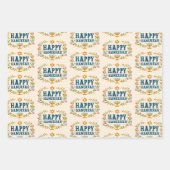 Feuille De Papier Cadeau HAPPY HANOUKKA fleurie couronne juive Jour férié (Devant)