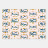 Feuille De Papier Cadeau HAPPY HANOUKKA fleurie couronne juive Jour férié (Devant)