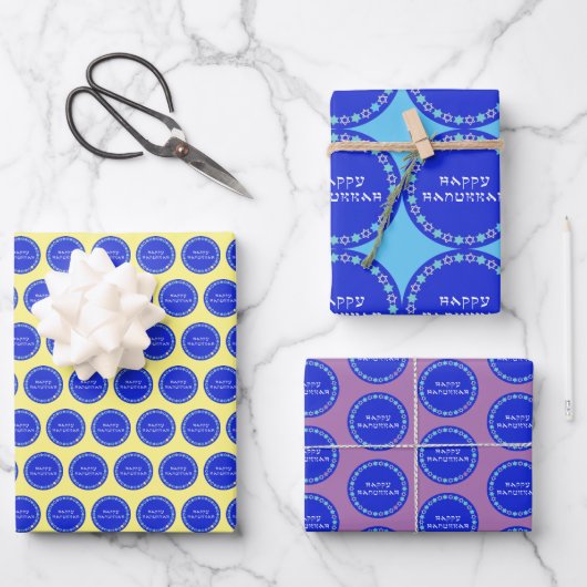 Feuille De Papier Cadeau Happy Hanoukka Star Circle (Recto)