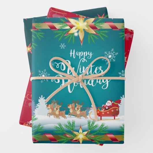 Feuille De Papier Cadeau Happy Winter Holiday Snowy Fairy Tale with Santa (En situation)
