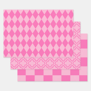 Feuille De Papier Cadeau Harlequin Marocain Damier DIY Couleurs 2 Tons Rose