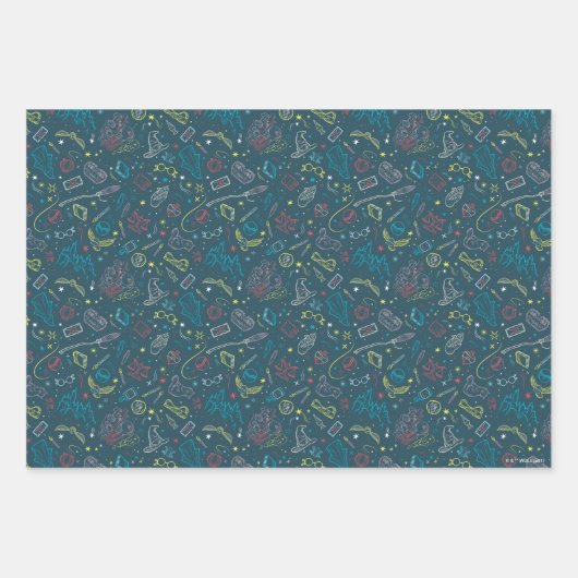 Feuille De Papier Cadeau HARRY POTTER™ Artefacts Line Art Motif (Devant)