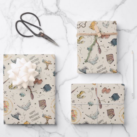Feuille De Papier Cadeau Harry Potter Icons Pattern - Anniversaire (Recto)