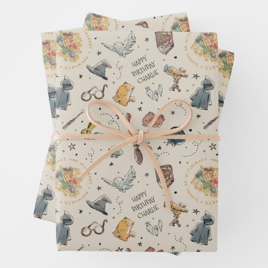 Feuille De Papier Cadeau Harry Potter Icons Pattern - Birthday (En situation)