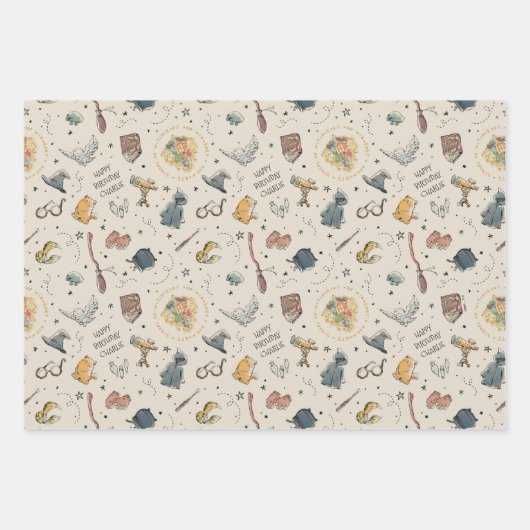 Feuille De Papier Cadeau Harry Potter Icons Pattern - Birthday (Devant)