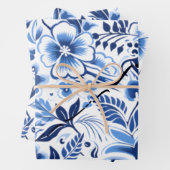 Feuille De Papier Cadeau hawaïen de fleurs bleues (En situation)