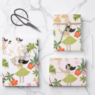 Feuille De Papier Cadeau Hawaiian Hula Girls Wrapping Paper