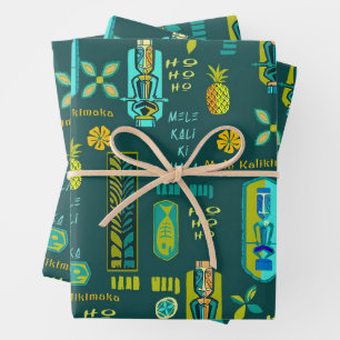 Feuille De Papier Cadeau Hawaiian Tiki Mele Kalikimaka enveloppement cadeau